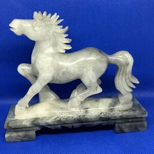 Elegant Gray Horse Soap Stone Figurine
